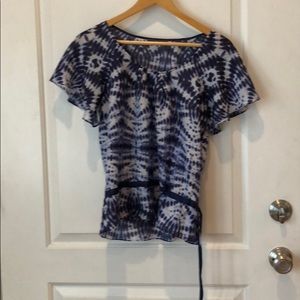100% Silk Blue and White Tie Dye Blouse
